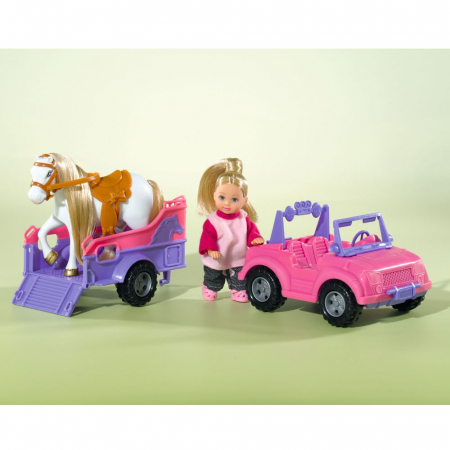 Papusa Simba Evi Love 12 cm Evi Horse Trailer cu masina, trailer si calut [1]