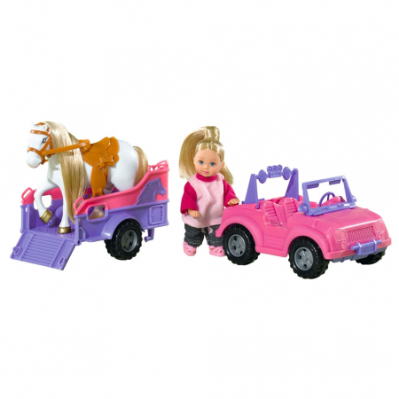 Papusa Simba Evi Love 12 cm Evi Horse Trailer cu masina, trailer si calut [0]