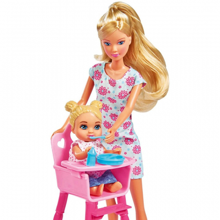 Papusa Simba Steffi Love 29 cm Baby World in rochie cu floricele, cu 2 copii, 1 bebelus si accesorii [2]