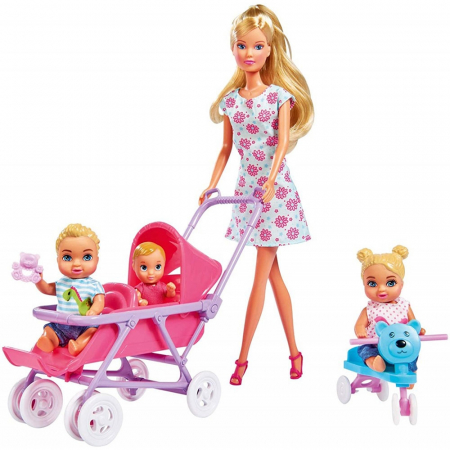 Papusa Simba Steffi Love 29 cm Baby World in rochie cu floricele, cu 2 copii, 1 bebelus si accesorii [0]