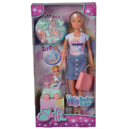 Papusa Simba Steffi Love Baby Car 29 cm cu figurina si accesorii [6]