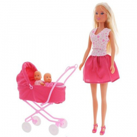 Papusa Simba Steffi Love Sunshine Twins 29 cm roz cu carucior si accesorii [0]