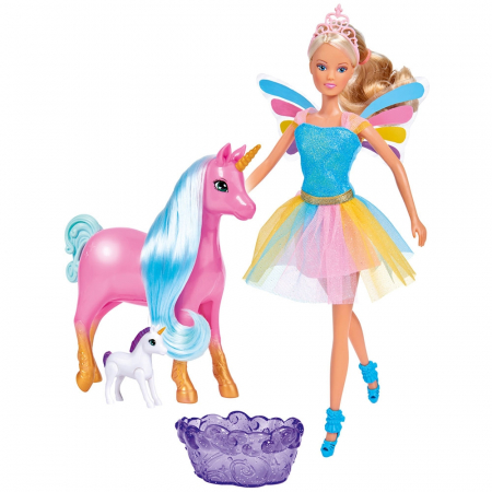 Papusa Simba Steffi Love Welcome Unicorn 29 cm cu 2 figurine si cadita [0]