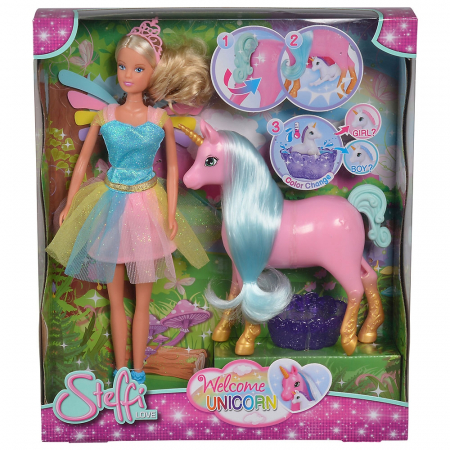 Papusa Simba Steffi Love Welcome Unicorn 29 cm cu 2 figurine si cadita [2]