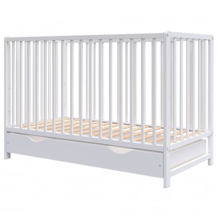 PĂTUȚ BEBE - Patut copii din lemn Hubners Dominic 120x60 cm alb cu sertar