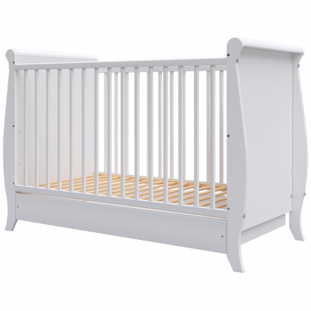 PĂTUȚ BEBE - Patut copii din lemn Hubners Mara 120x60 cm alb cu sertar
