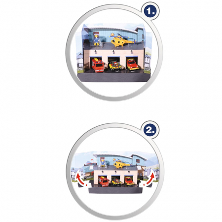 Pista de masini Dickie Toys Fireman Sam Rescue Team Sam Fire cu 3 masinute, 1 elicopter si o figurina [2]