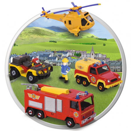 Pista de masini Dickie Toys Fireman Sam Rescue Team Sam Fire cu 3 masinute, 1 elicopter si o figurina [4]