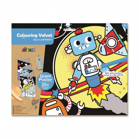 JUCĂRII CREATIVE - Plansa gigantica de colorat cu catifea si autocolante - Roboti in spatiul cosmic