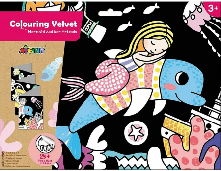 Plansa gigantica de colorat cu catifea si autocolante - Sirena si prietenii [0]