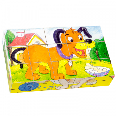 Puzzle cuburi din lemn 15 piese cu animale domestice [2]