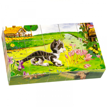 Puzzle cuburi din lemn 15 piese cu animale de ferma [2]