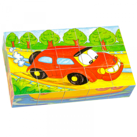 Puzzle cuburi din lemn 15 piese cu vehicule [2]