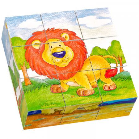 Puzzle cuburi din lemn 9 piese cu animale sălbatice [2]
