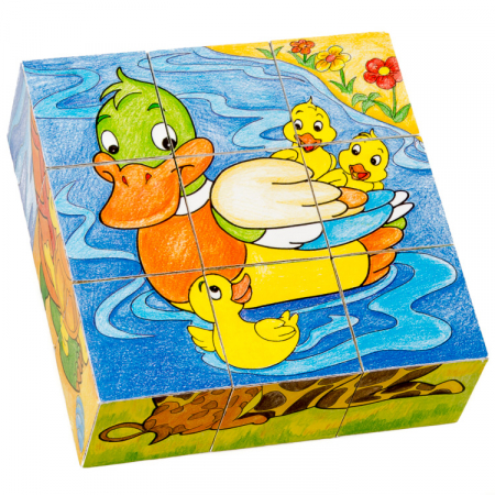 Puzzle cuburi din lemn 9 piese cu animale şi puiuţii lor [2]