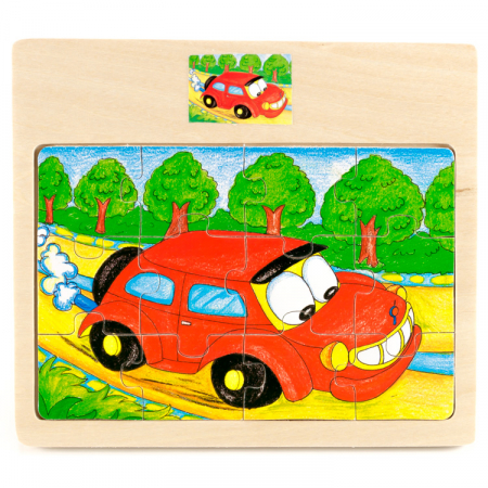 PUZZLE - Puzzle din lemn 12 piese cu masina