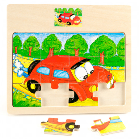 Puzzle din lemn 12 piese cu masina [1]