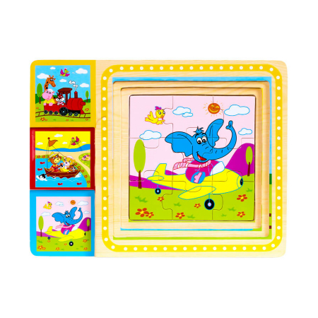 JUCĂRII EDUCATIVE - Puzzle din lemn cu 3 imagini (9 piese)