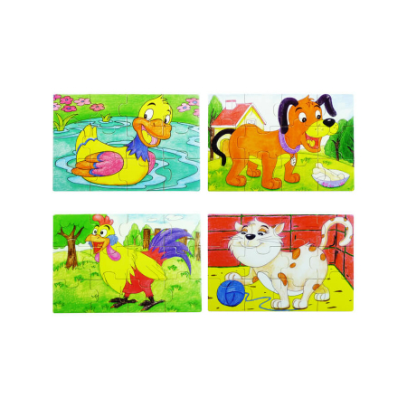 PUZZLE - Set 4 puzzle din lemn cu 12 piese cu animale domestice