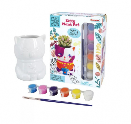 JUCĂRII CREATIVE - Set de colorat mini ghiveci plante cu pisica, Champion