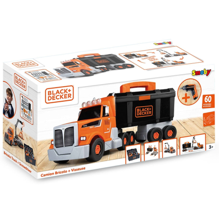 Set Smoby Camion si bormasina mecanica Black & Decker Bricolo Truck + Mini Drill cu 60 accesorii [5]