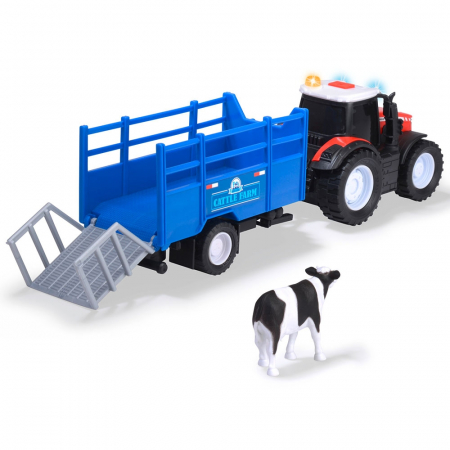 Tractor Dickie Toys Massey Ferguson Animal Trailer 26 cm cu lumini, sunete, remorca si figurina vaca [1]