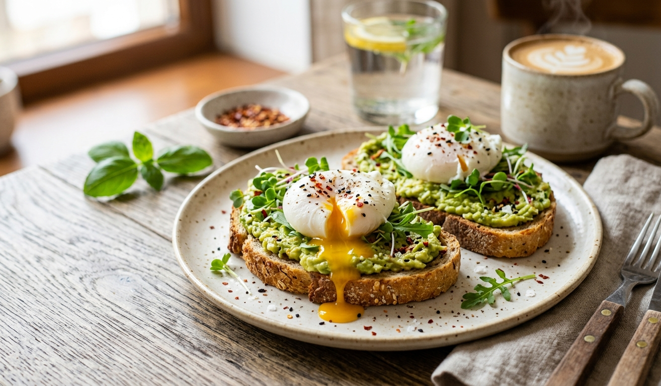 Toast cu avocado, ou si fulgi de ardei