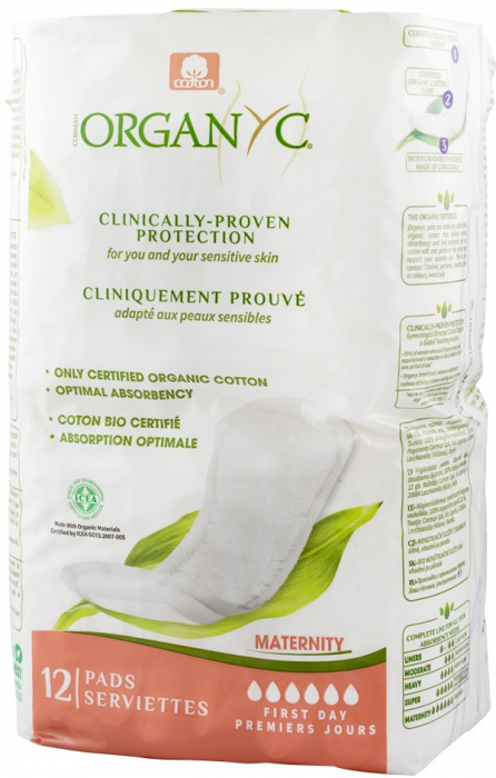 Absorbante intime din bumbac 100% organic, pentru perioada de dupa nastere 12 buc Organyc [1]