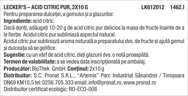 Acid citric pur, 2x10 g Lecker's [2]
