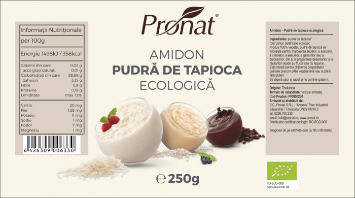 Amidon pudra de tapioca bio, 250g Pronat [3]