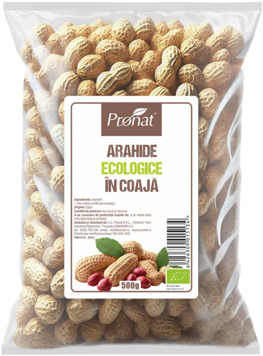 Arahide bio in coaja, uror prajite, nesarate, 500g Pronat [1]