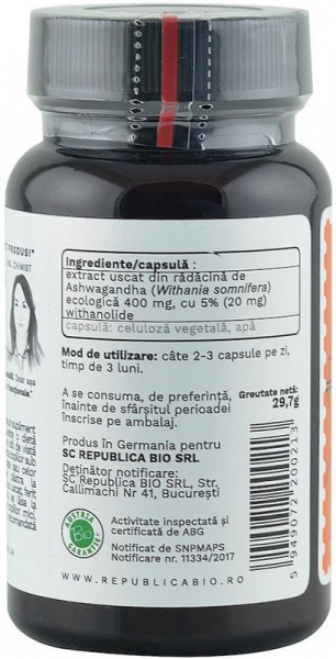 Ashwagandha bio din India (400 mg) - extract 5%, 60 capsule (29,7 g) [3]
