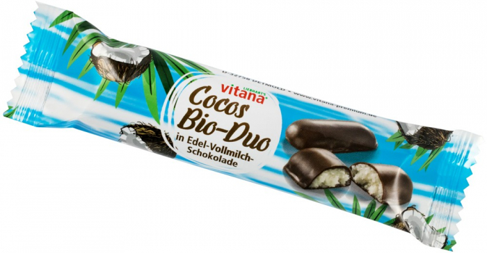 Batoane bio de cocos in ciocolata neagra cu lapte, 40g Vitana [1]