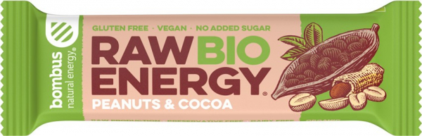Baton energizant bio, Raw Energy, cu arahide si cacao 50g Bombus [1]