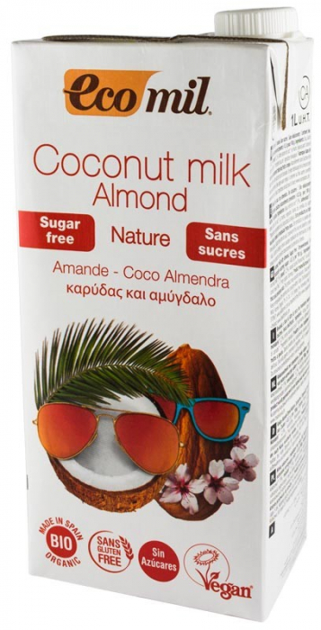 Bautura vegetala de cocos cu migdale, fara zahar, bio, 1000ml Ecomil [2]
