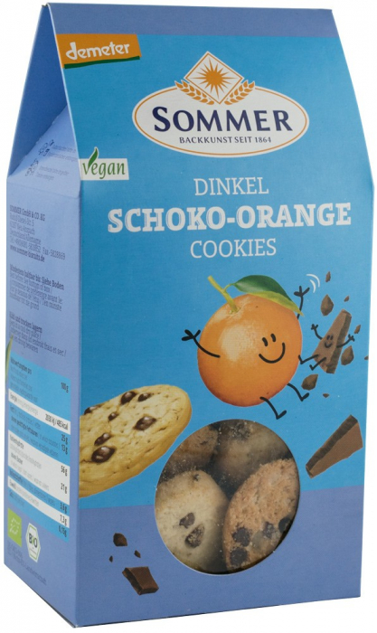 Biscuiti bio din grau spelta cu ciocolata amaruie si ulei de portocale, demeter, 150g Sommer [1]
