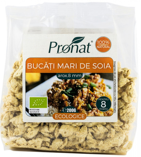 Bucati mari de soia bio (8mm), 200g proteina vegetala texturata TVP Pronat [2]