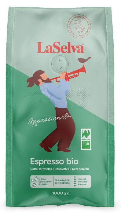 Cafea espresso Appassionato boabe bio & fairtrade, 1000 g Laselva 60% Arabica - 40% Robusta [1]