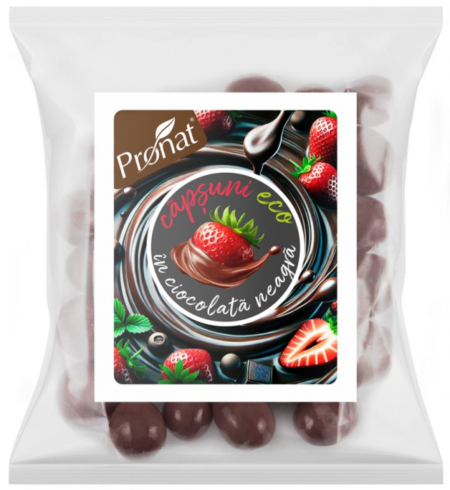 Capsuni bio glazurate in ciocolata neagra, 50g Pronat [2]