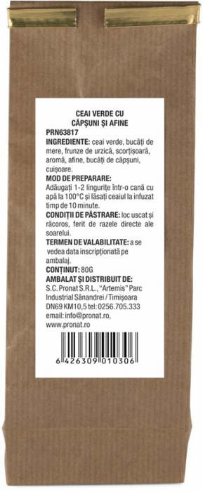 Ceai de fructe ceai verde cu capsuni si afine 80g Pronat [2]