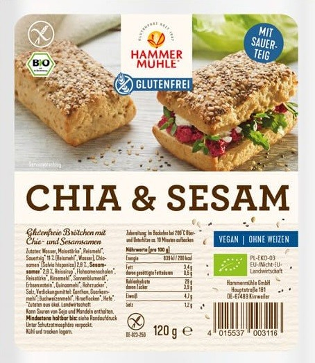 Chifle fara gluten cu seminte de chia si susan, 120g, Hammer Muhle [1]