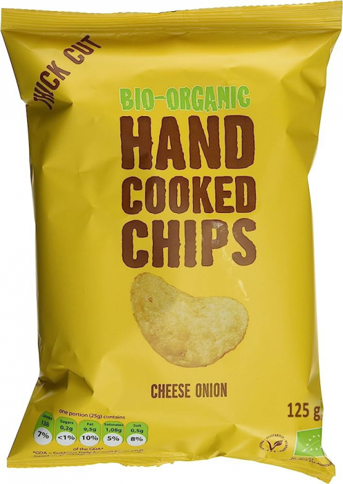 Chipsuri bio din cartofi prajite manual, cascaval si ceapa, 125g Trafo [1]