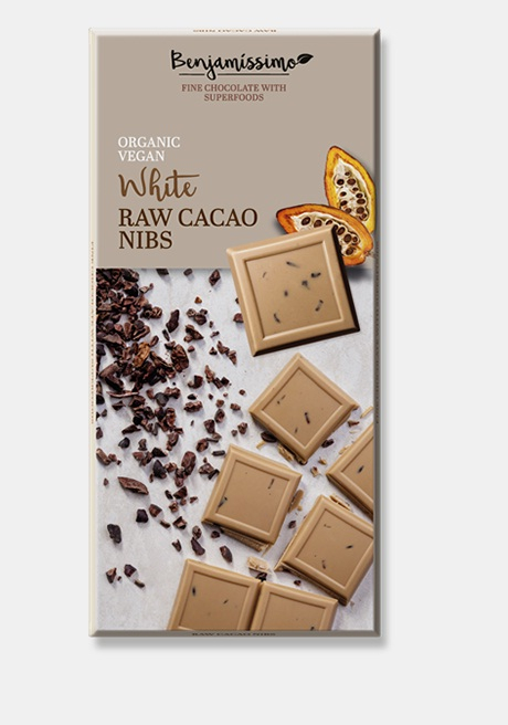 Ciocolata alba cu cacao nibs bio, 70g, Benjamissimo [1]