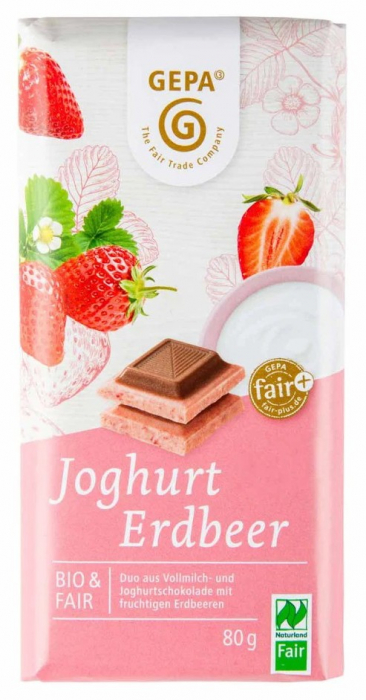 Ciocolata duo bio si fairtrade cu iaurt si capsuni, 80g Gepa [1]