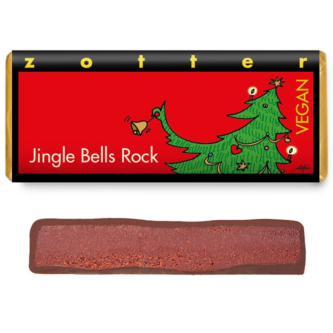 Ciocolata neagra vegana bio umpluta cu ganache de vin rosu Jingle Bells Rock, 70g Zotter [2]