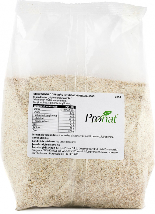 Gris bio din grau integral veritabil, 600g Pronat [3]