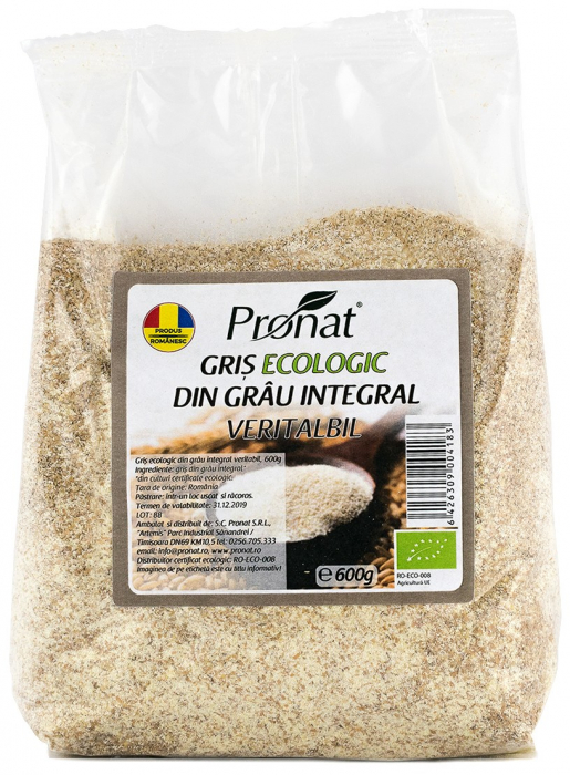 Gris bio din grau integral veritabil, 600g Pronat [2]