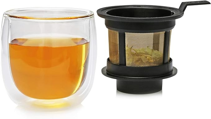Hot Glass System, pahar cu pereti dubli pentru ceai, cu filtru integrat, 130ml, Riensch&Held [2]
