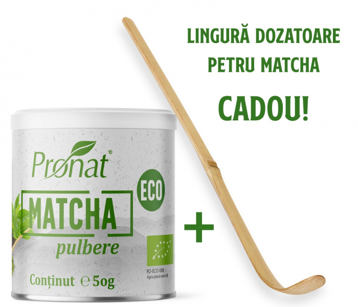 Matcha bio pulbere, 50g Pronat + lingura dozatoare pentru matcha cadou [2]