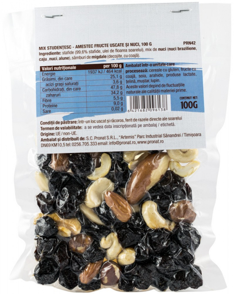 Mix Studentesc Amestec de fructe uscate si nuci 100g Pronat [2]